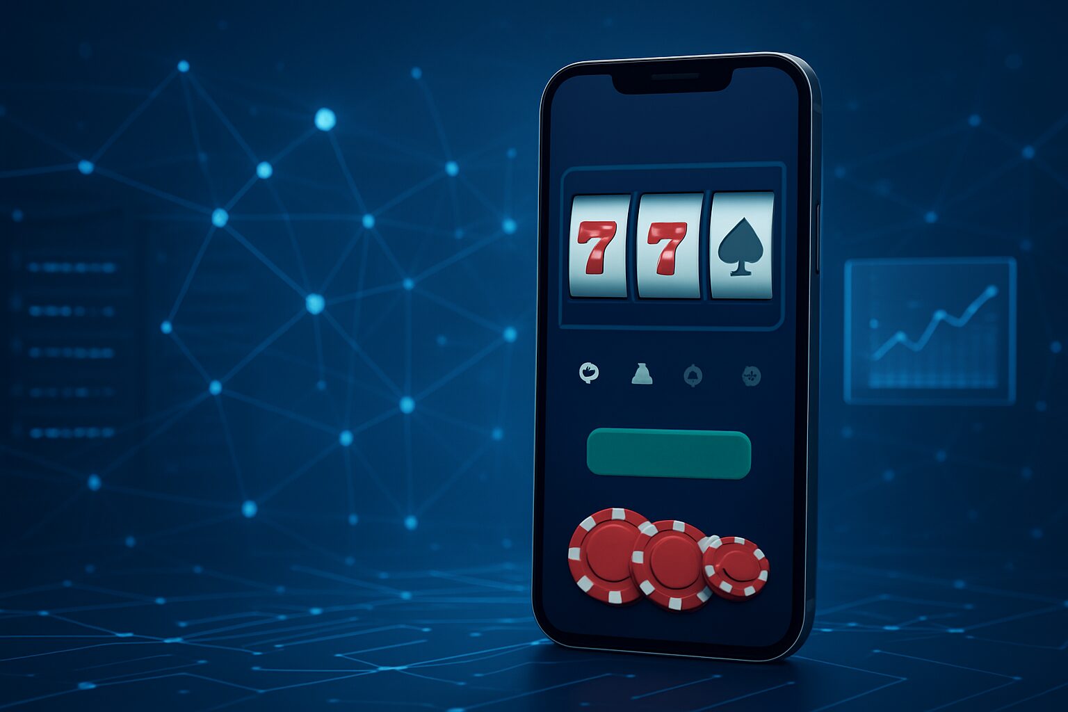 smartphone displaying a slot machine game with poker chips